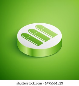 Isometric Bullet icon isolated on green background. White circle button. Vector Illustration