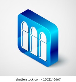 Isometric Bullet icon isolated on white background. Blue square button. Vector Illustration