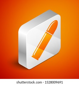 Isometric Bullet icon isolated on orange background. Silver square button. Vector Illustration