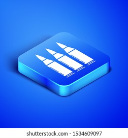 Isometric Bullet icon isolated on blue background. Blue square button. Vector Illustration
