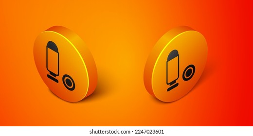 Isometric Bullet icono aislado en el fondo naranja. Botón de círculo naranja. Vector