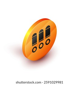 Isometric Bullet icon isolated on white background. Orange circle button. Vector