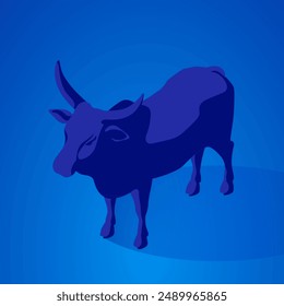 Isometric bullfight composition with isolated image of bull vector illustration. illustration showcases the strength and presence of this iconic animal. Majestic and large horned livestock.