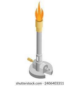 Isometric Bunsen Burner with Blazing Flame