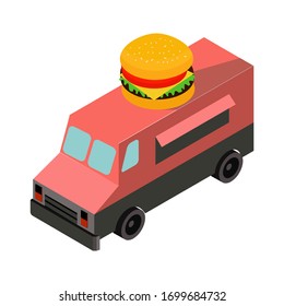 Isometric burger elements of street food truck. Icon isolated vector illustration.