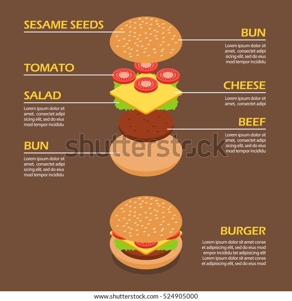 Isometric Burger Ingredients Infographic Vector Illustration Stock ...