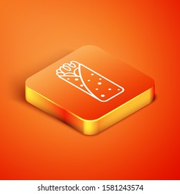 Isometric Burrito icon isolated on orange background. Traditional mexican fast food.  Vector Illustration