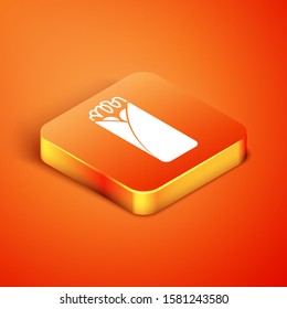 Isometric Burrito icon isolated on orange background. Traditional mexican fast food.  Vector Illustration