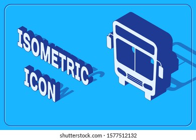 Isometric Bus icon isolated on blue background. Transportation concept. Bus tour transport sign. Tourism or public vehicle symbol.  Vector Illustration