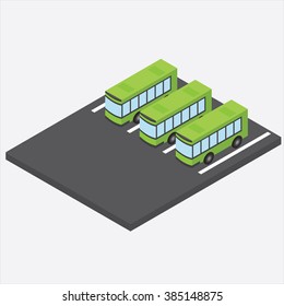 Isometric Bus Parking.Vector Illustration.