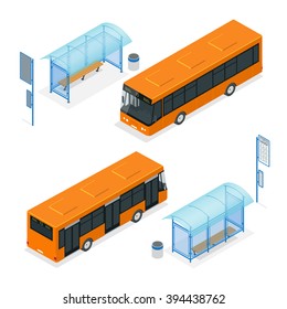 Isometric bus stop. Flat 3d vector illustration. For infographics and design. 