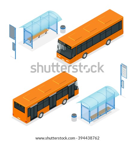 Isometric bus stop. Flat 3d vector illustration. For infographics and design. 