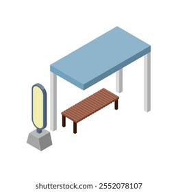 Ilustração de parada de barramento isométrica. Sem linhas principais, sem fundo, material que possa ser usado para infográficos.