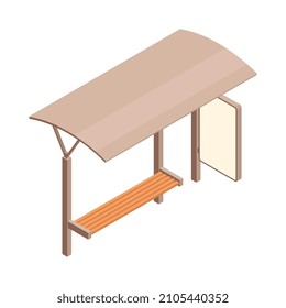Isometric bus stop with vertical billboard for outdoor advertisement 3d vector illustration