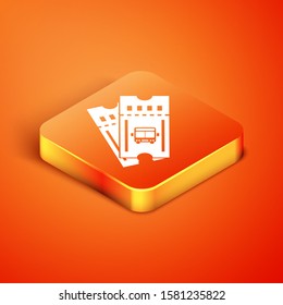 Isometric Bus ticket icon isolated on orange background. Public transport ticket.  Vector Illustration