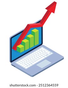 Isométrica da análise de negócios com elemento de gráfico de diagrama no design vetorial do relatório do gráfico financeiro do laptop