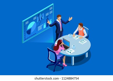 Isometric business analysis and planning. Concept of unity or teamwork concept. Consulting team work together. Project management and financial report strategy. Flat Isometric character illustration. Isometric business analysis and planning. Concept of unity or teamwork concept. Consulting team work together. Project management and financial report strategy. Flat Isometric character illustration.