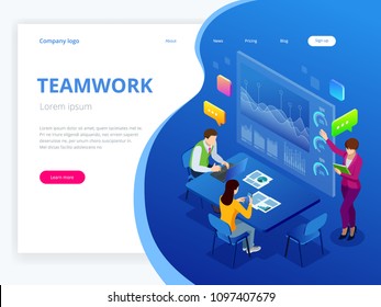 Isometric business analysis and planning, consulting, team work, project management, financial report and strategy concept. Unity and teamwork concept. Vector illustration. Isometric business analysis and planning, consulting, team work, project management, financial report and strategy concept. Unity and teamwork concept. Vector illustration.