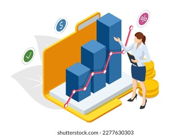 Isometric Business Analysis, Research, Strategy statistic, Planning, Marketing, Finance chart, Financial planning, Data analysis, Management strategy. Investment in securities Business partnership