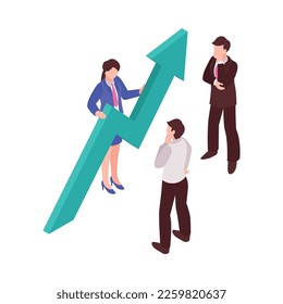 Composición profesional de analista de negocios isométrico con iconos de análisis financiero conceptual e ilustración de vector de personas