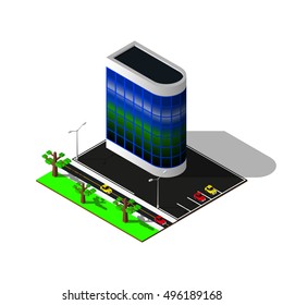 Isometric business center building. 3d real estate illustration.