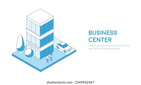 Isometric business center. Office building outline illustration.