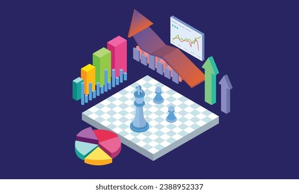 Isometric business competition with moving chess pieces.on purple background. 3d concept. 3d vector.isometric vector design Illustration.