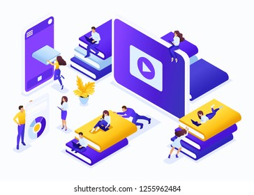 Isometric business concept choose the right your book in our library. Great concept for a Landing page.