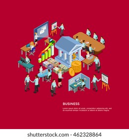 Isometric business concept set with men and women working in office vector illustration