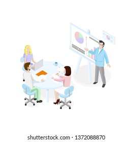 Isometric business concept. Teamwork process. Vector illustration