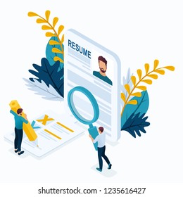Isometric business concepts, job search, recruiting, data collection, HR. Great concept for a Landing page