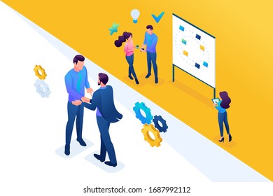 Isometric business Cooperation between companies and employees. Concept for web design.
