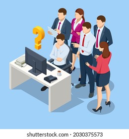 Isometric Business Corporate Management Planning Team Concept. Business Project Team Working Together at Meeting Room at Office.