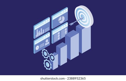 Isometric business elements.on purple background. 3d concept. 3d vector.isometric vector design Illustration.