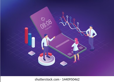 Isometric Business and Finance Analysts, Analyzing Key Performance Indicators, Business Data Analyst and Auditing