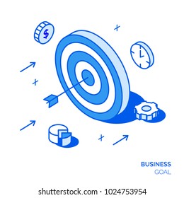 Isometric Business Goal Line Style Design Concept. Target Illustration