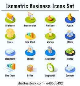 Isometric business icons set. 3d vector flat colorful illustration.
