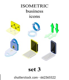 isometric business icons set (graph,refresh,arrows,lock,the tablet,smartphone)