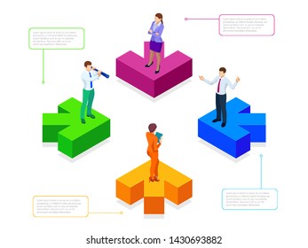 Isometric Business Infographics. Modern Arrow . Timeline With 4 Circles, Steps, Number Options.