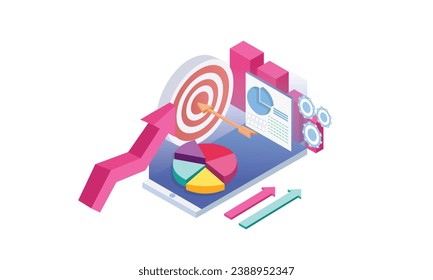 Isometric business landing page template.on white background.3d concept. 3d vector.isometric vector design Illustration.
