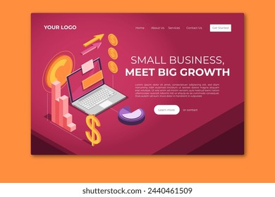 Isometric business landing page template vector design in eps 10