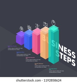 Isometric Business level stages colorful stairs infographic with icons that can be used in presentations
