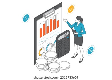 Isometric Business to Business Marketing, análisis de negocio, análisis, investigación, estadísticas de estrategia, planificación, marketing