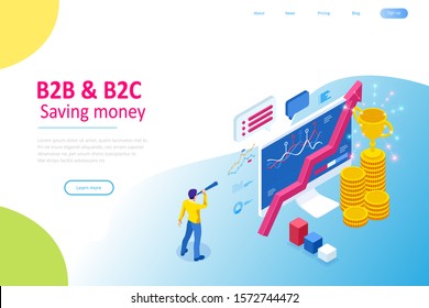 Isometric Business to Business Marketing, B2B Solution, business marketing concept. Online business, Partnership and Agreement