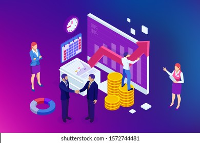 Isometric Business to Business Marketing, B2B Solution, business marketing concept. Online business, Partnership and Agreement