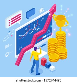 Isometric Business to Business Marketing, B2B Solution, business marketing concept. Online business, Partnership and Agreement