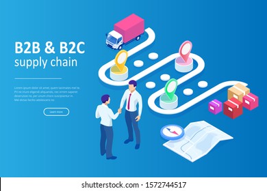 Isometric Business to Business Marketing, B2B Solution, business marketing concept. Online business, Partnership and Agreement