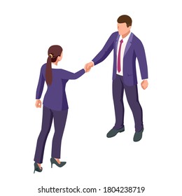 Isometric Business to Business Marketing, B2B Solution, business marketing concept. Two business partners shaking hands.