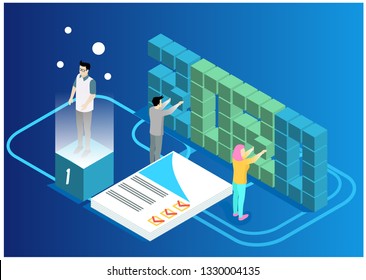 Isometric Business New Year 2020 concept, Digital technologies. Business solution,planning ideas. New innovative ideas. - Vector