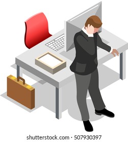 Isometric Business office Flat Icon Set Vector Items. Chief executive operating officer ceo isolated graphic centerpiece. 3D Infographic design element ceo officer illustration. Ceo logo cloud library